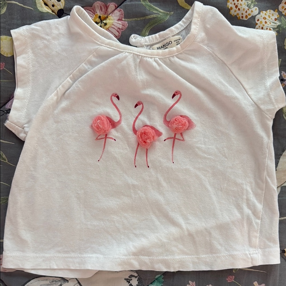 Mango White Pink Flamingo Short Sleeve Tee